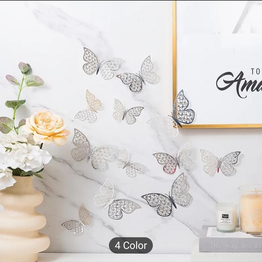 3D Butterfly Wall Stickers Silver
